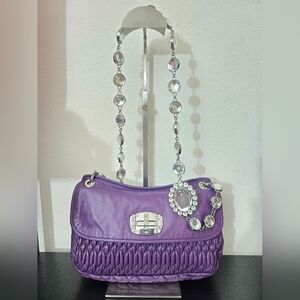Miu Miu Purple Matelassé Leather Crystal Chain Flap Shoulder Bag